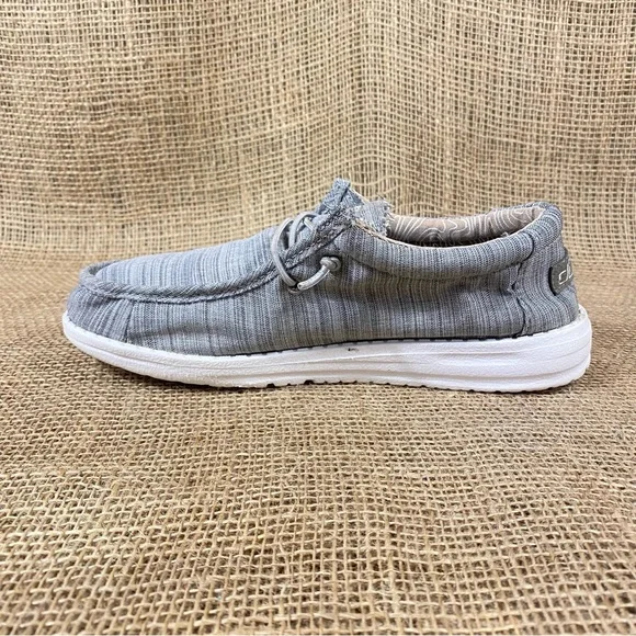 🛑SOLD🛑 Hey Dude Shoe Casual Walley Linen Stone Gray Slip On Size 5 - Picture 5 of 10